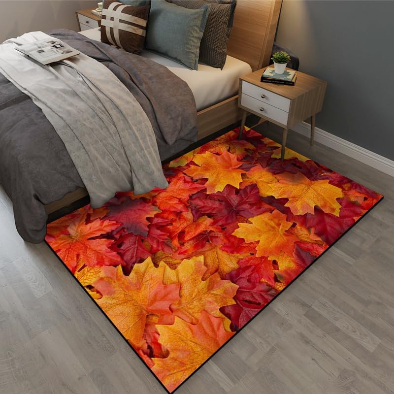 Alfombra de área de hojas de arce roja con texto en inglés “Hello Fall”, 2 x 3 pies, para decoración de Acción de Gracias, alfombra de sala de