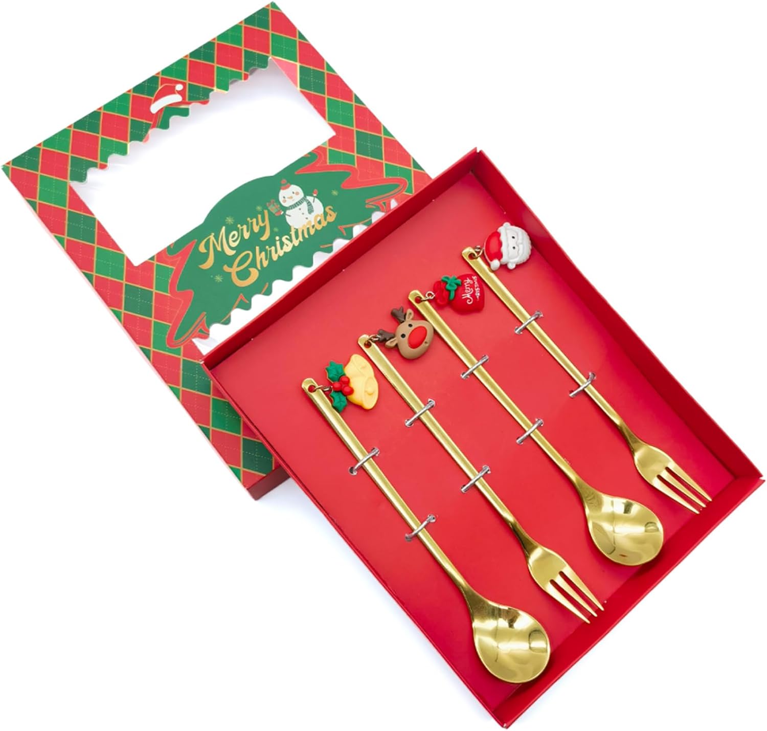 Juego de cuchara de café de Navidad de acero inoxidable y tenedores de cena de Navidad, cuchara de postre, cuchara para revolver, cuchara de té