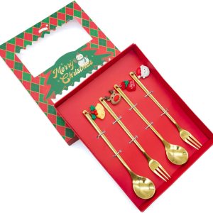 Juego de cuchara de café de Navidad de acero inoxidable y tenedores de cena de Navidad, cuchara de postre, cuchara para revolver, cuchara de té Juego de cuchara de café de Navidad de acero inoxidable y tenedores de cena de Navidad, cuchara de postre, cuchara para revolver, cuchara de té