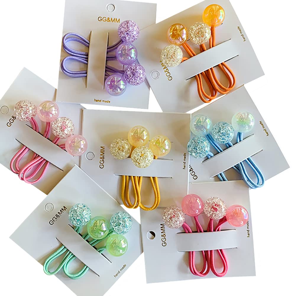 14 ligas para el cabello de doble bola, bandas elásticas para el cabello con cuentas, cuerdas elásticas para cabello grueso, soportes coloridos para