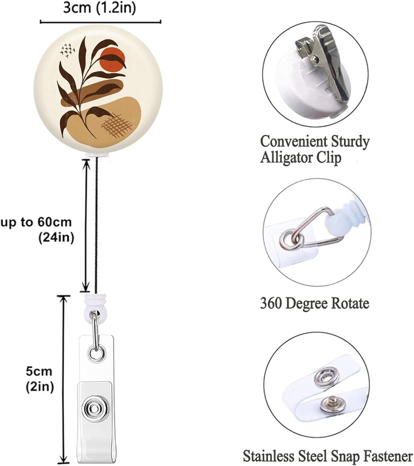 Carrete retráctil para tarjetas de identificación con clip de cocodrilo resistente, carrete decorativo para enfermera, portatarjetas (paquete de 3