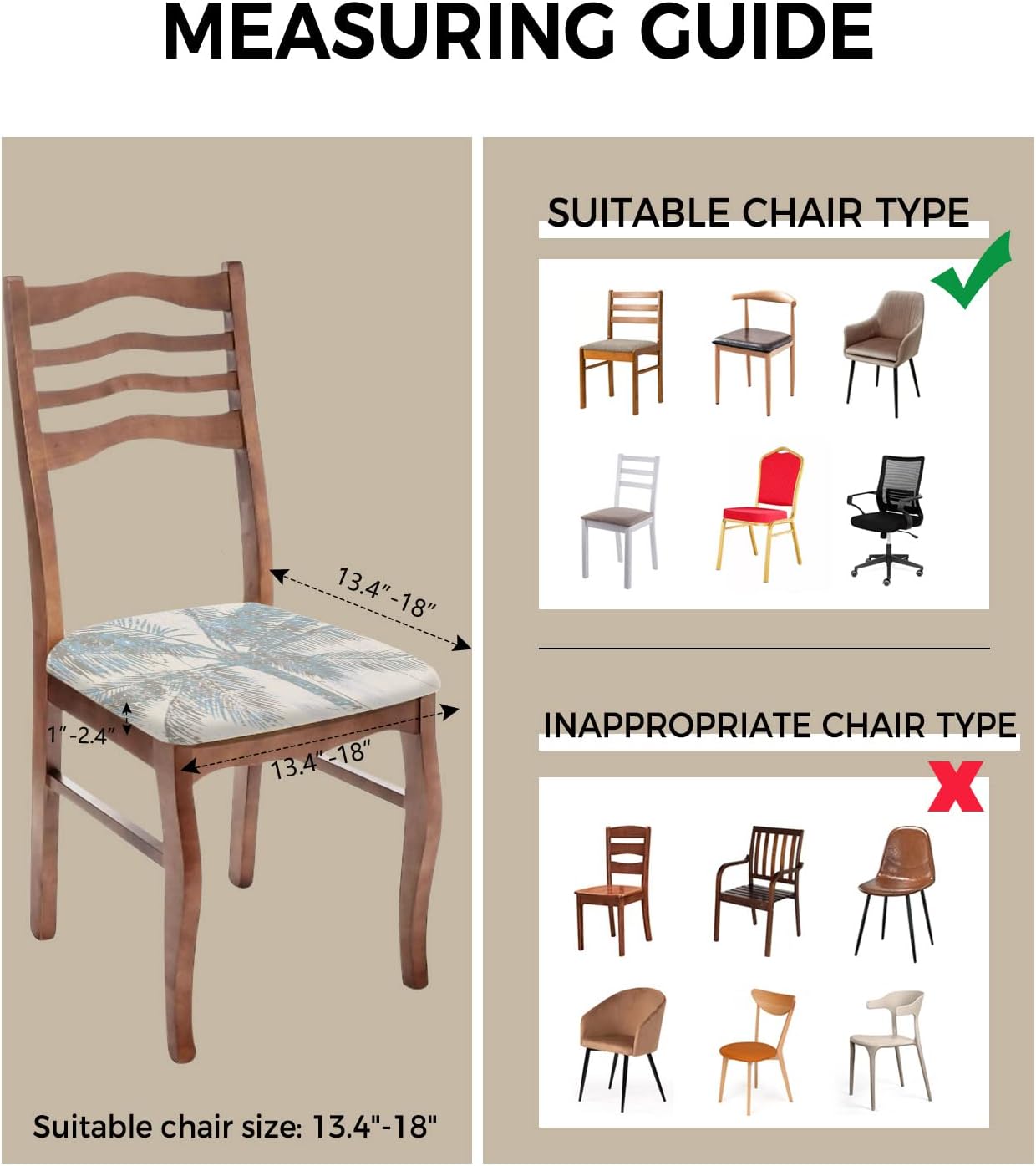 Fundas de asiento de relleno de palmeras tropicales para sillas de comedor, fundas elásticas para sillas de cocina, fondo de grano de rayas de