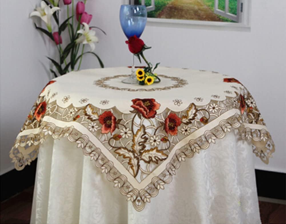 Judy Dre am Mantel bordado floral de rosas marrones, camino de mesa de café rústico de trabajo de corte, mantel de mesa beige con flores lavables,