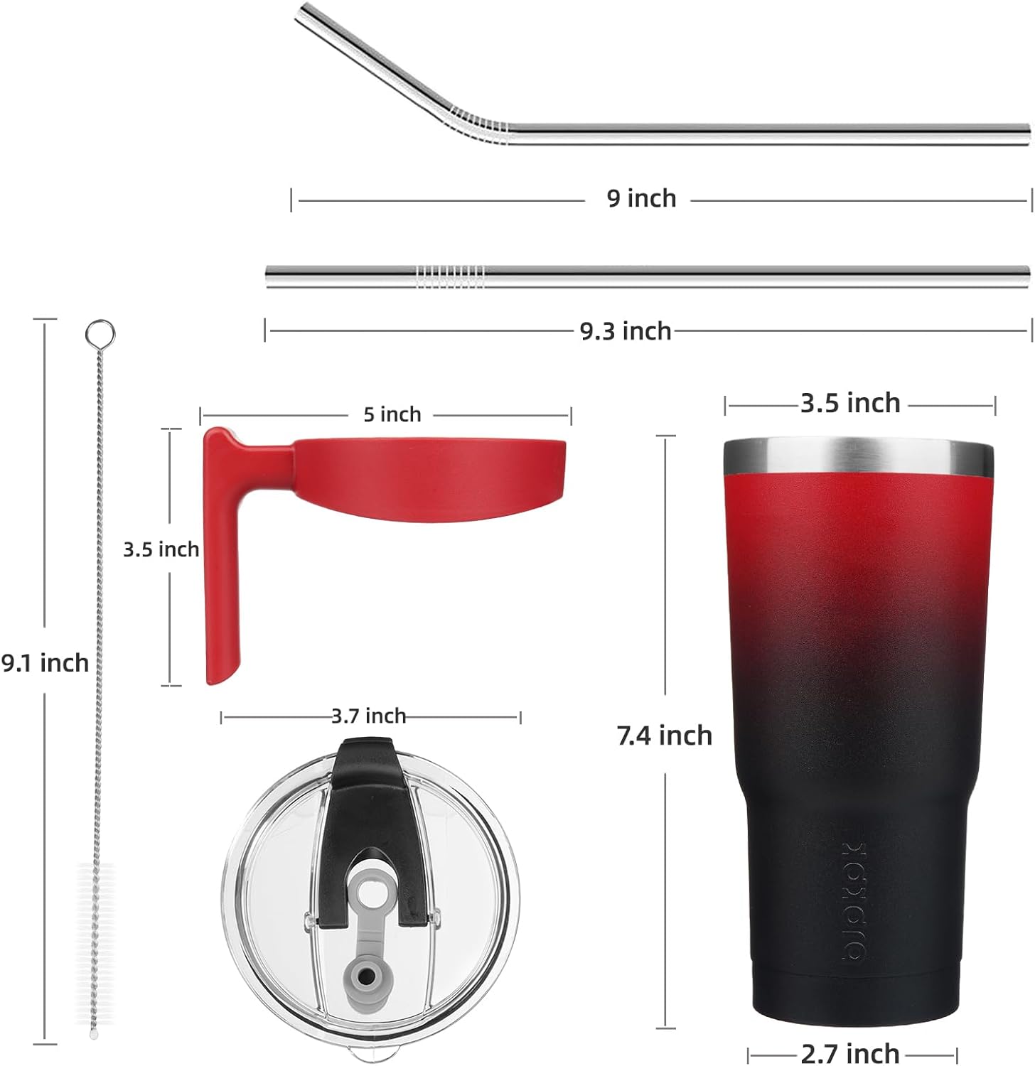BJPKPK Vaso aislado de doble pared de acero inoxidable de 20 onzas con asa y tapa de pajita, luna de sangre