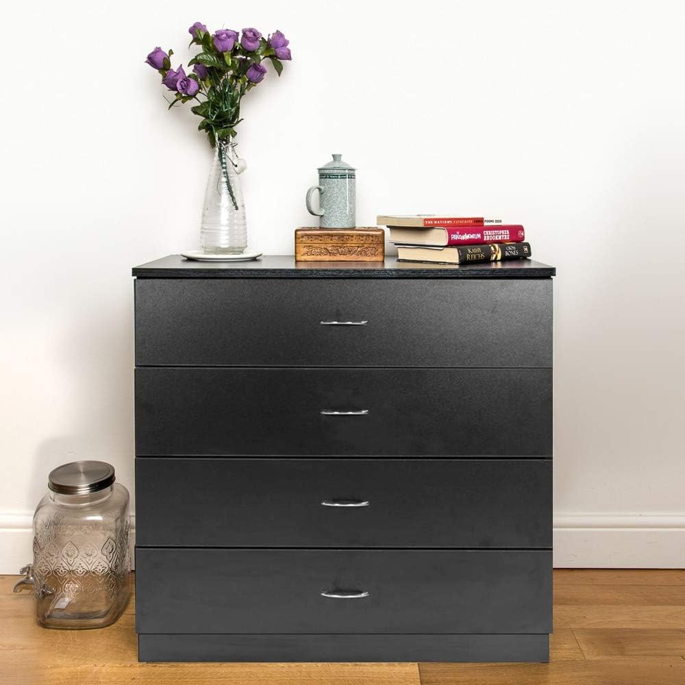Henf Cómoda de madera con 4 cajones para armario, adecuada para dormitorio, sala de estar y pasillo (4 cajones negros)