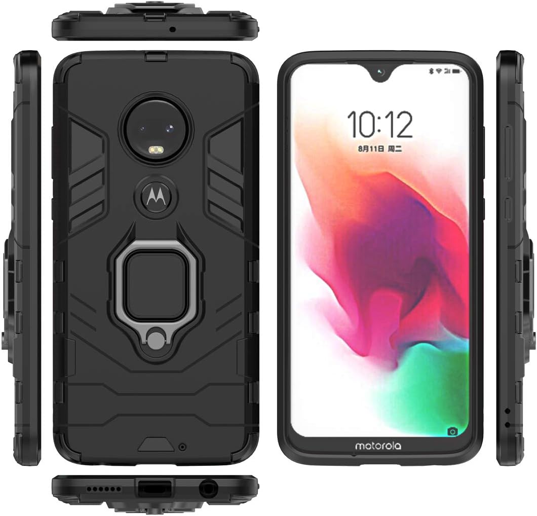 Funda para teléfono Moto G7G7+Revvlry Plus con protector de pantalla de vidrio templado y soporte para anillo, accesorios delgados para celdas duras
