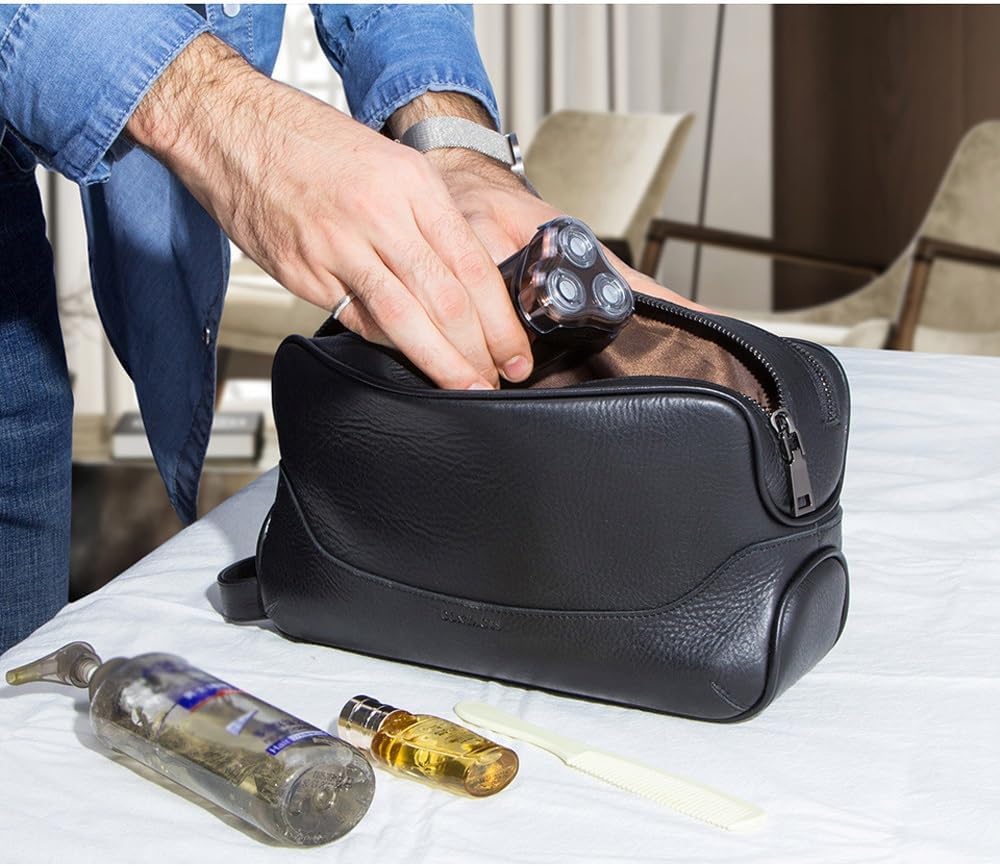 YIORYO Neceser para hombre, bolsa de afeitado de cuero para hombres, bolsa de aseo de cuero para hombre, kit de cuero Dopp para hombres, bolsa de