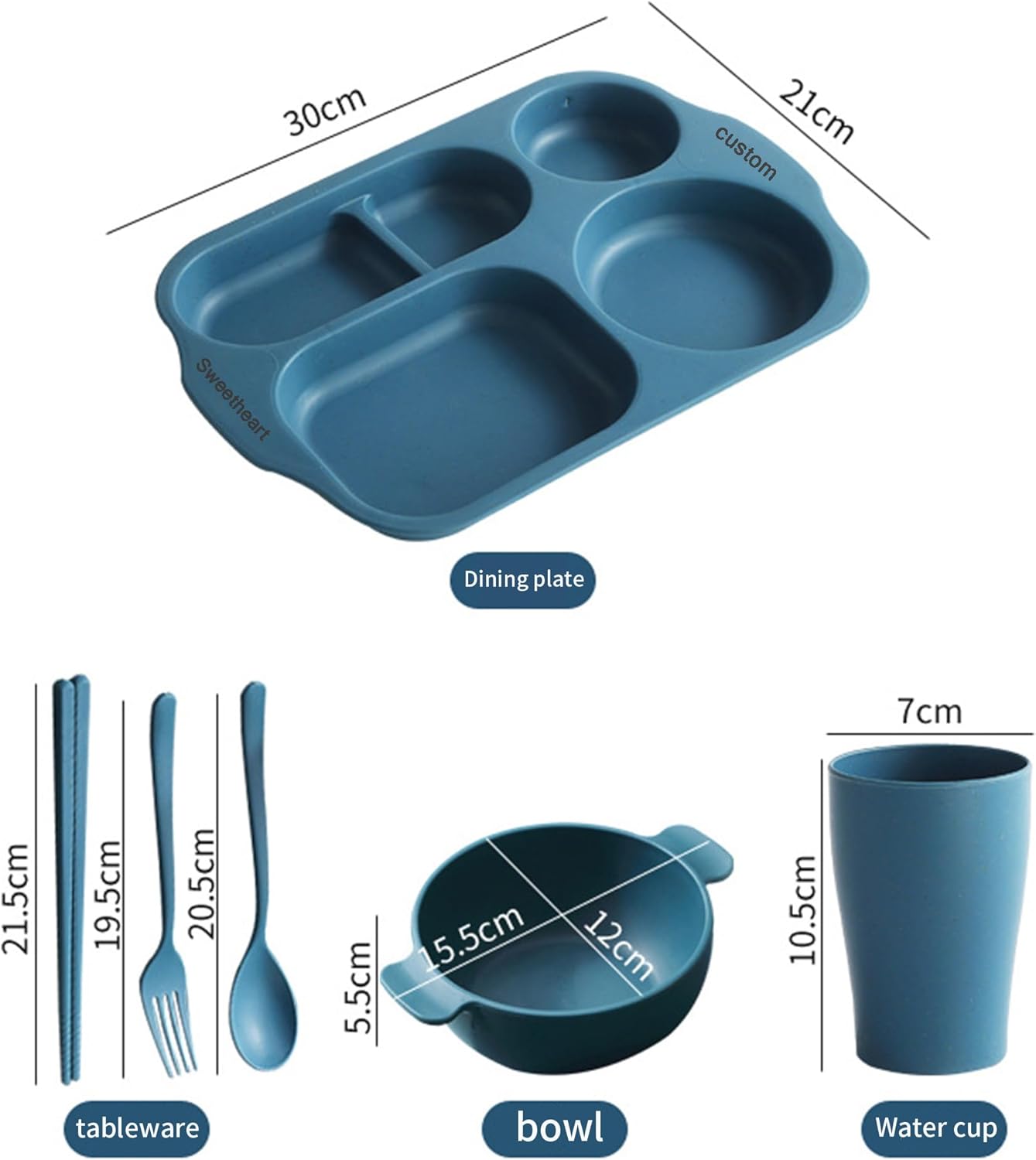 Juego de 6 platos llanos divididos resistentes y personalizados, de 11.8 pulgadas, tamaño que puede contener completamente tu comida reutilizable