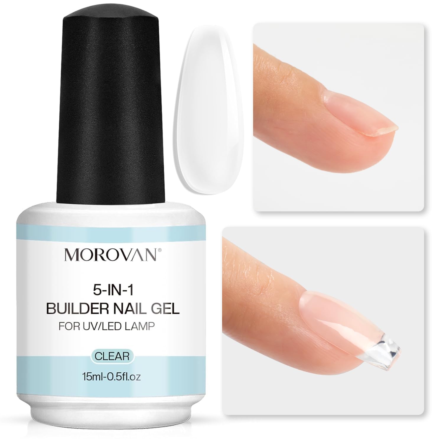 Morovan Gel constructor para uñas en botella gel constructor 5 en 1 para uñas, gel fortalecedor transparente para reforzar y dar forma a gel