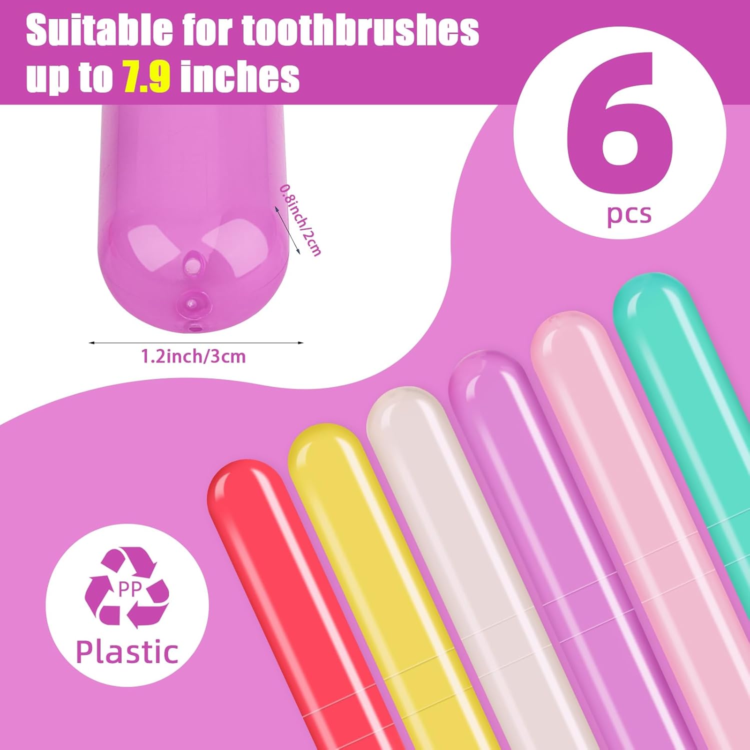 Eaezerav Paquete de 6 fundas para cepillos de dientes de viaje, soporte portátil transpirable para cepillos de dientes, contenedor de plástico para