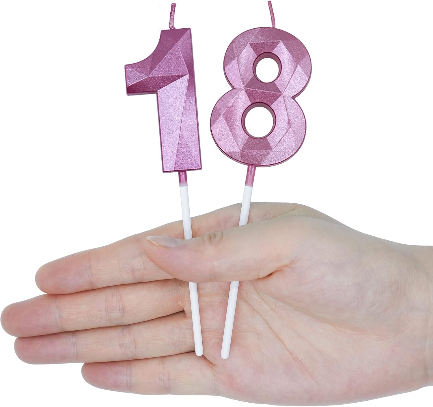 Velas de cumpleaños de 40 para pastel, color rosa, número 40, 3D, forma de diamante, decoración de cumpleaños, suministros de fiesta para mujeres u