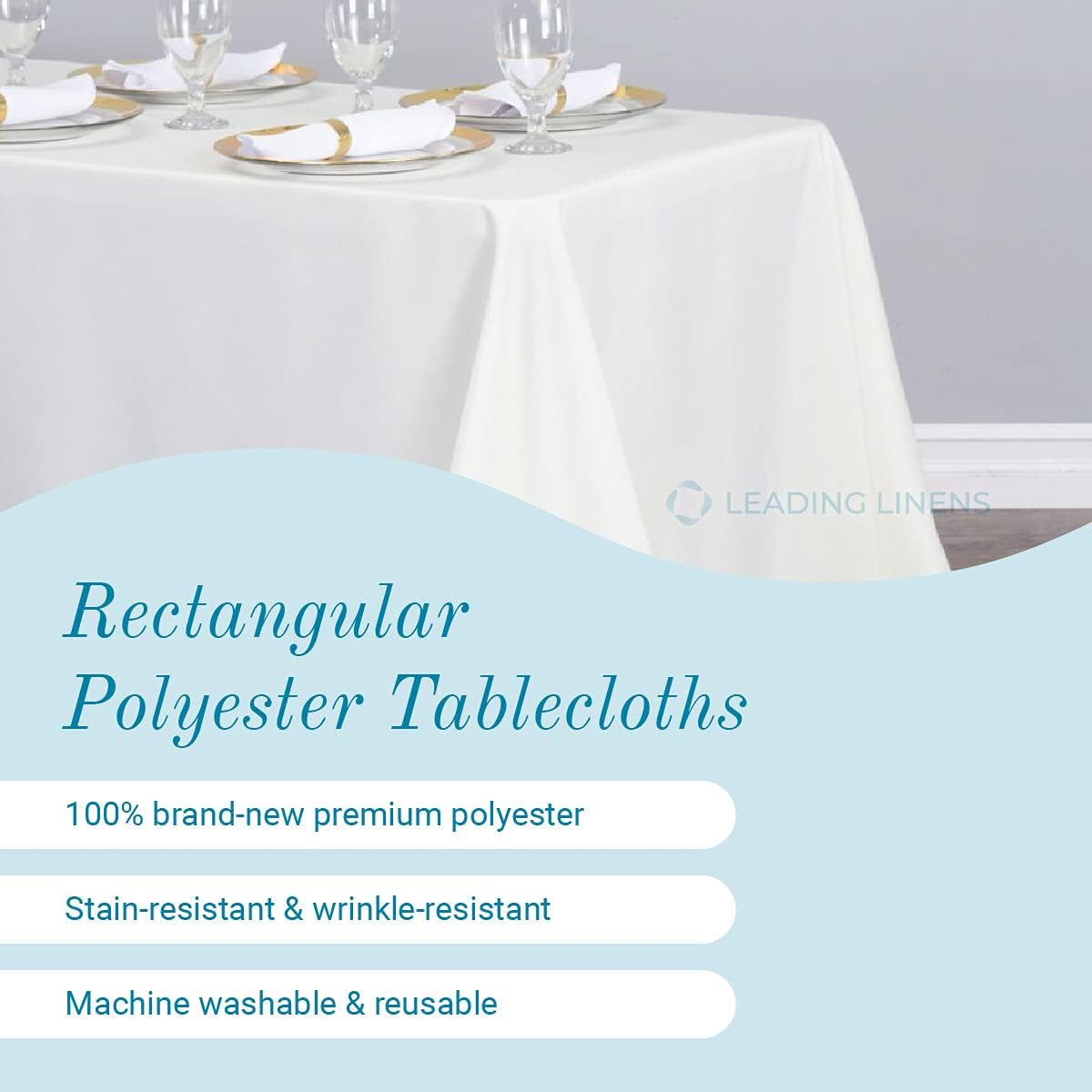 Leading Linens Paquete de 2 manteles rectangulares de poliéster marfil de 90 x 156 pulgadas, resistente a las manchas y a las arrugas, lavable para