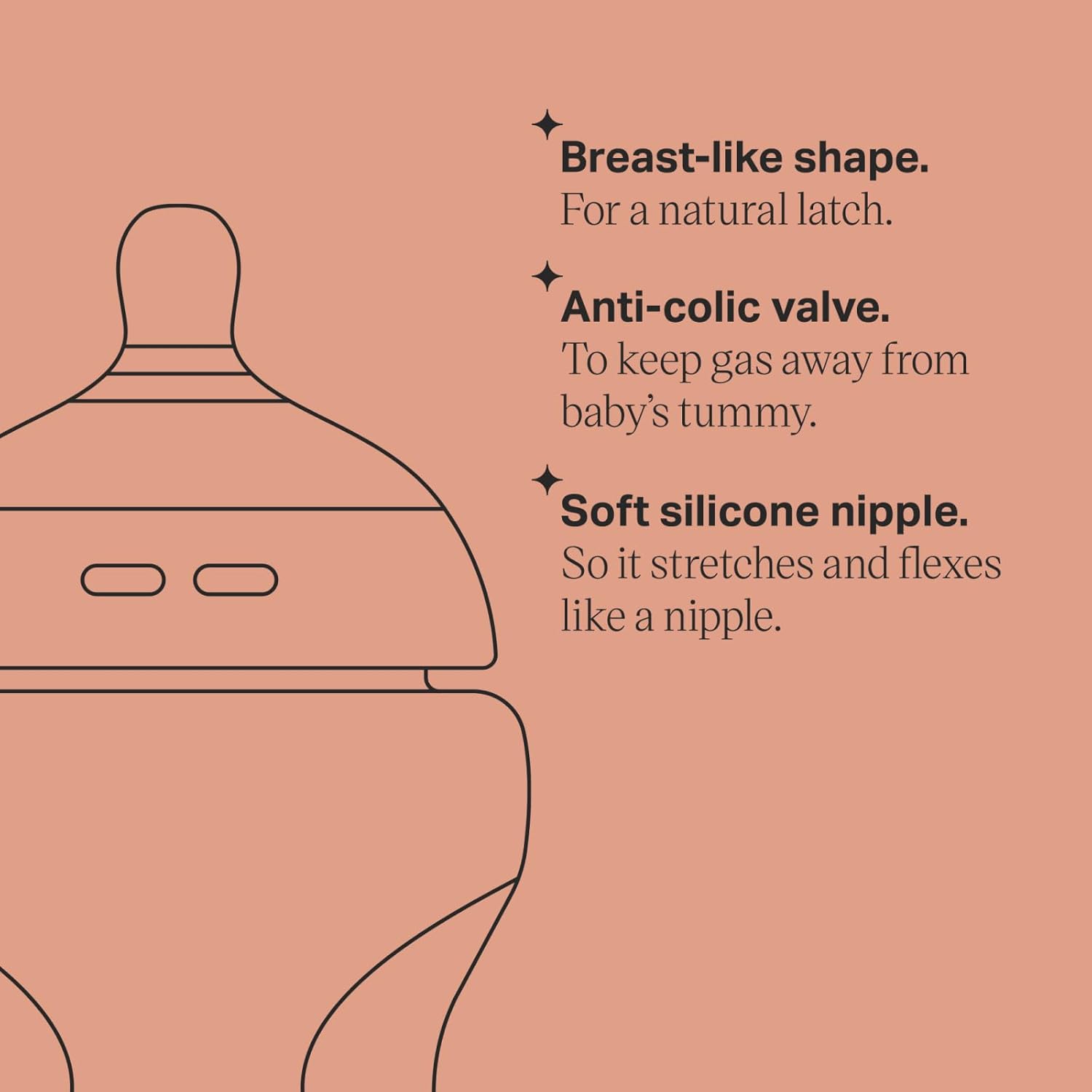 Tommee Tippee Closer to Nature – Biberones de flujo lento extra con boquilla similar a un pecho y válvula anticólicos (5 onzas, 2 unidades)