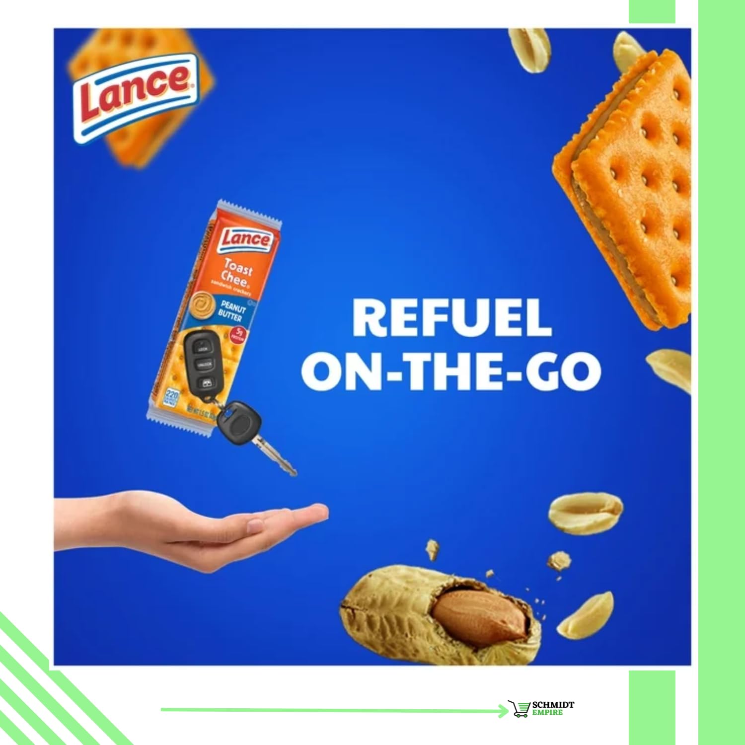 Lance Sandwich Crackers, ToastChee Peanut Butter, 8 paquetes individuales, 6 sándwiches cada uno + 1 protector de tarjeta SchmiidtEmpire + adhesivo