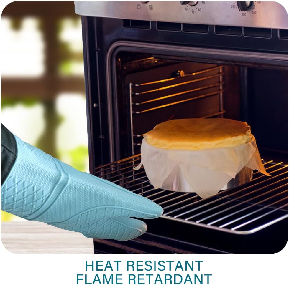 meioro Guantes de horno de silicona, resistentes al calor y antideslizantes, juego de guantes de horno de cocina flexibles con forro acolchado