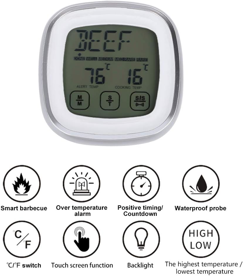 Fydun Food Thermometer Electronic Digital Touch Sc WTimer Alarm for Sugar Boiling Barbecue Food Thermometer Electronic Digital for Family