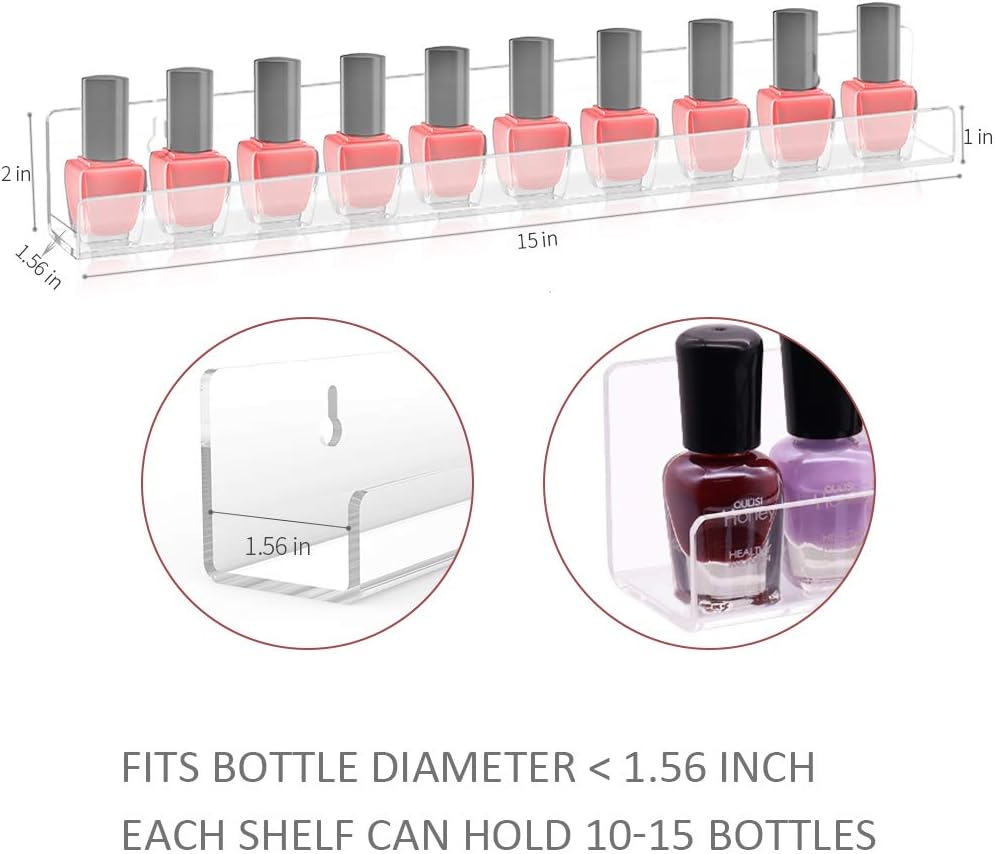Estante de esmalte de uñas para pared, organizador de esmalte de uñas transparente montado en la pared, estante de esmalte de uñas acrílico paquete