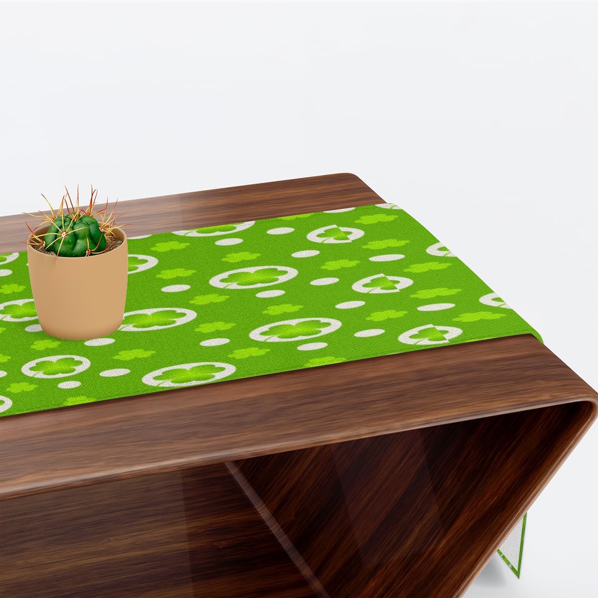 Table Runner St. Patrick’s Day Clover Pettern, Rustic Linen Table Cloth, Kitchen Dining Table Decoration for Home Party Decor 13 x 48 Inches