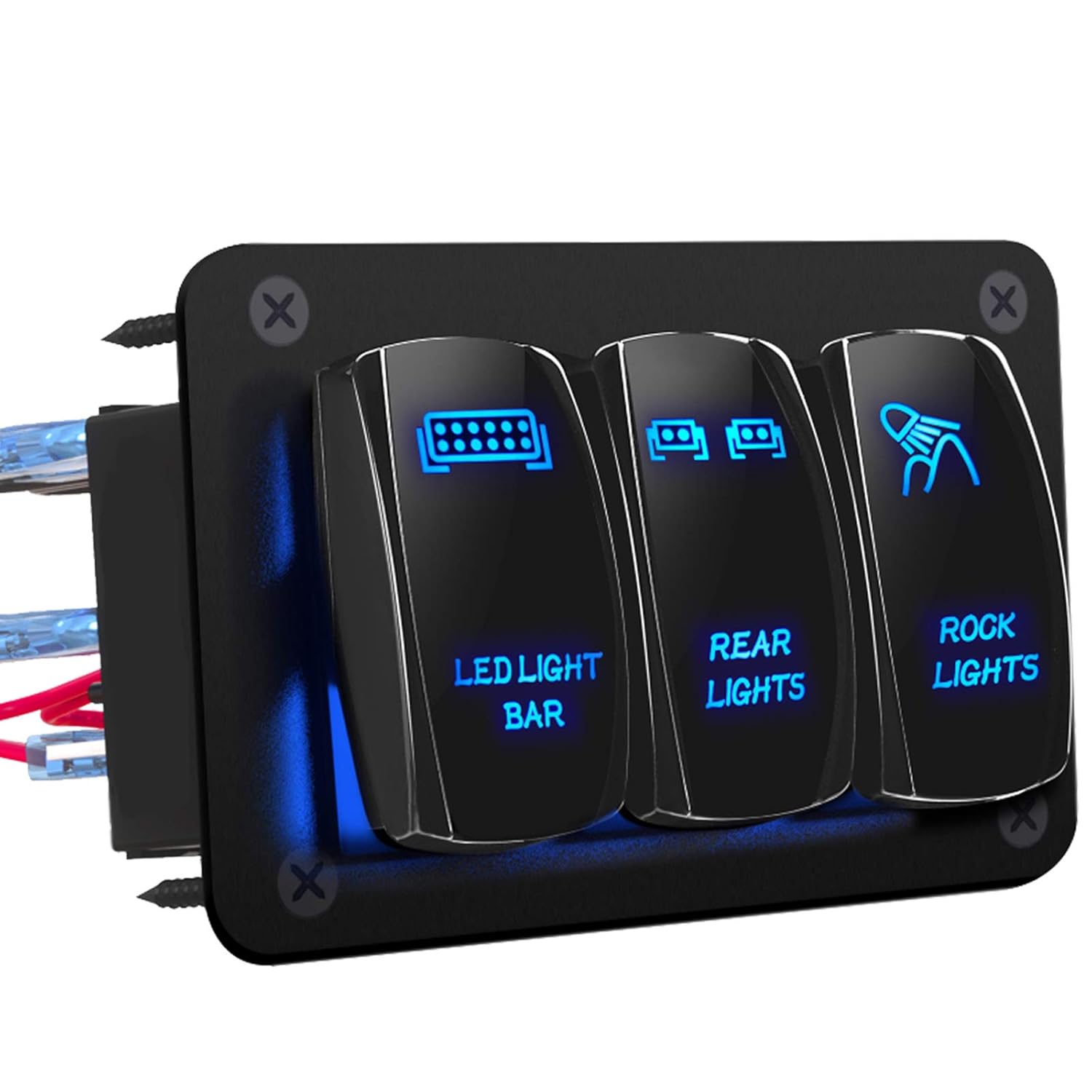 DaierTek Paquete de 3 paneles de interruptor de interruptor basculante marino + panel de interruptor de barra de luz LED