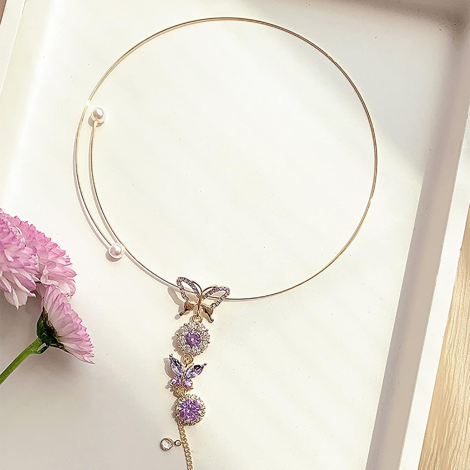 Necklaces for Teen Girls Trendy Girls Diamond Pearl Open Present Tassel Necklace Pendant Rose Pendant Necklace
