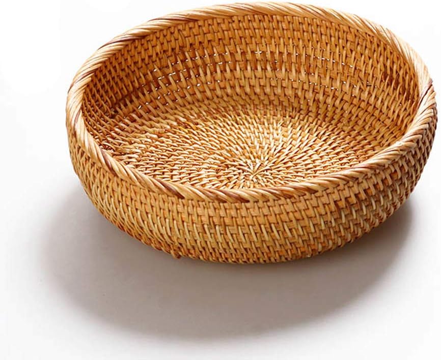 amololo Hadewoven – Cesta redonda de ratán para frutas, bandeja de mimbre para alimentos, soporte de almacenamiento para comedor, bandeja pequeña de
