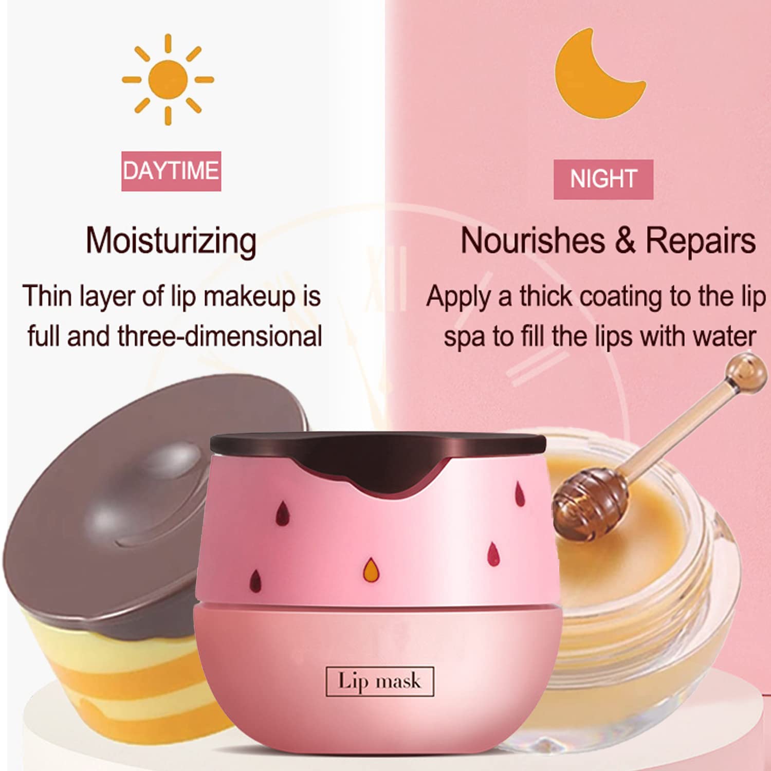 Bálsamo labial de abeja Honey Pot, 2 máscaras labiales de fresa y miel, prevención hidratante, exfoliante labial seco y agrietado, máscara de sueño