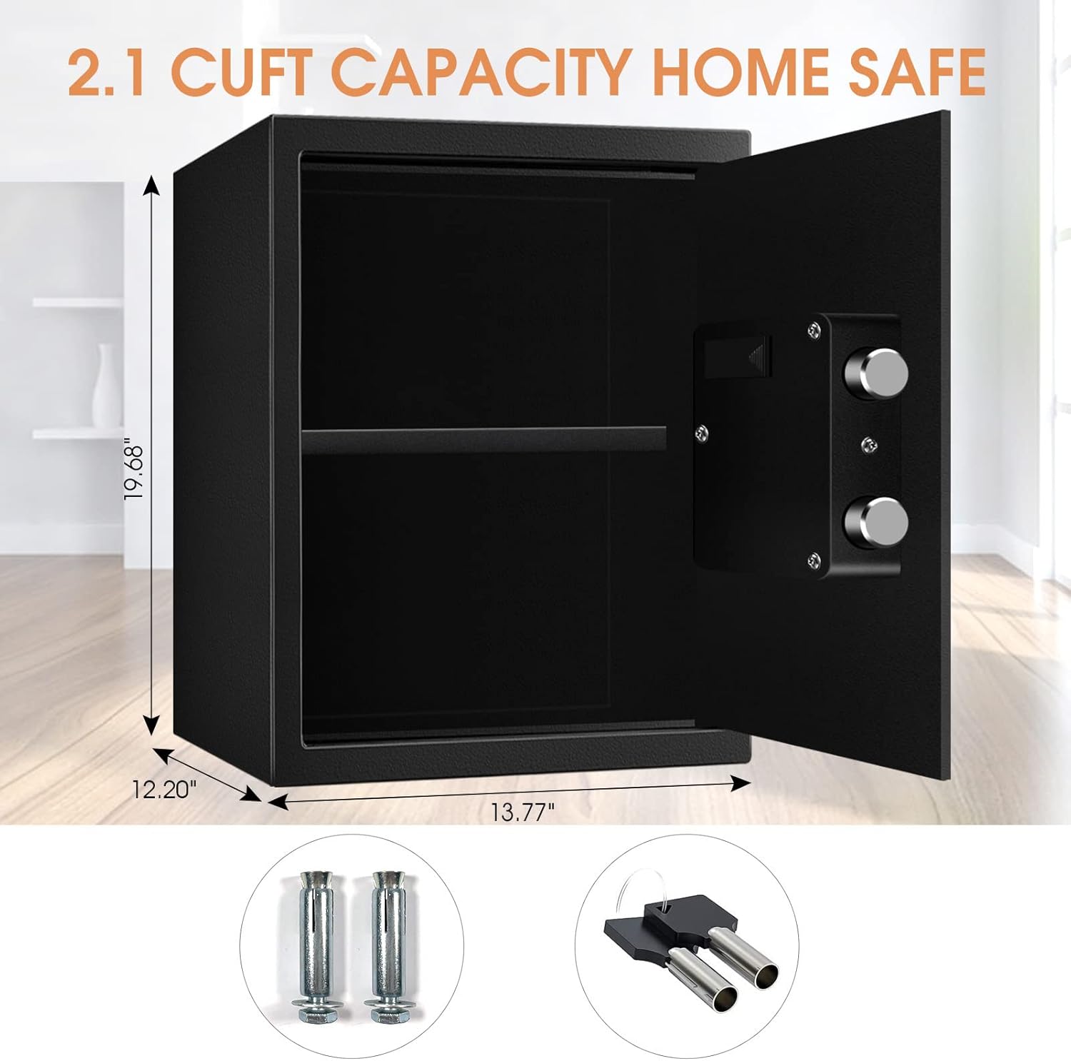 Caja fuerte de seguridad digital para el hogar de 2.5 pies cúbicos, impermeable, con teclado programable y estante extraíble, para documentos,