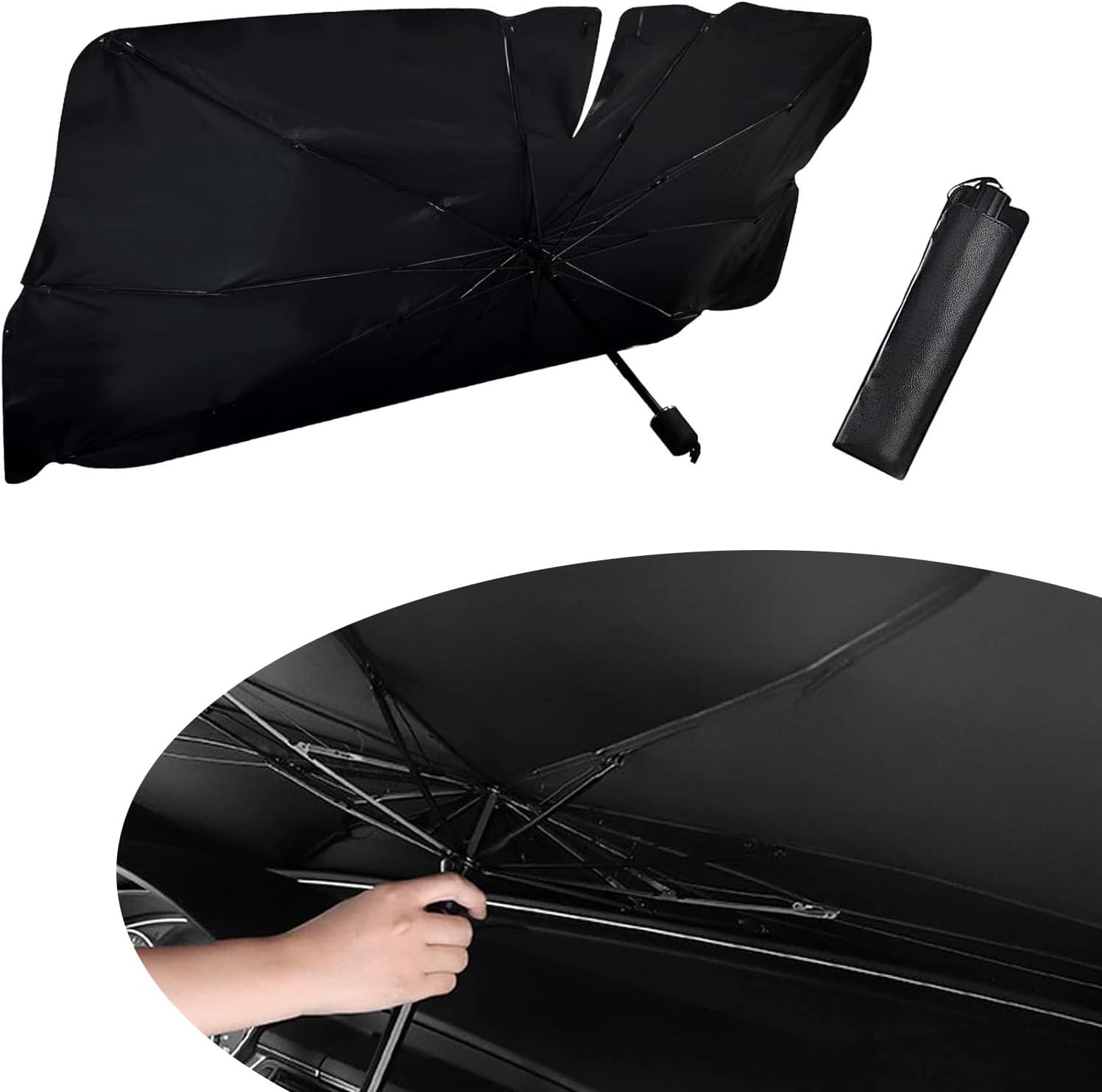 yvshy Paquete de 1 paraguas protector plegable para automóvil, 55 x 31 pulgadas, diseño de apertura, paraguas protector para salpicadero, apto para
