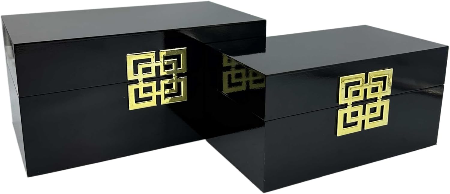 Galt International Juego de cajas de almacenamiento decorativas con tapa con bisagras, diseño clásico, cajas de decoración de madera con cierre