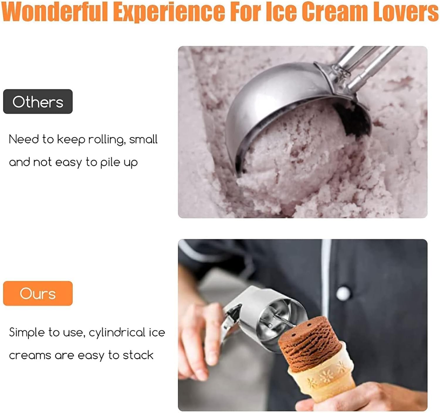 Cuchara cilíndrica para helado, cuchara de helado de acero inoxidable con liberación de gatillo, cuchara de helado de gran volumen, cuchara
