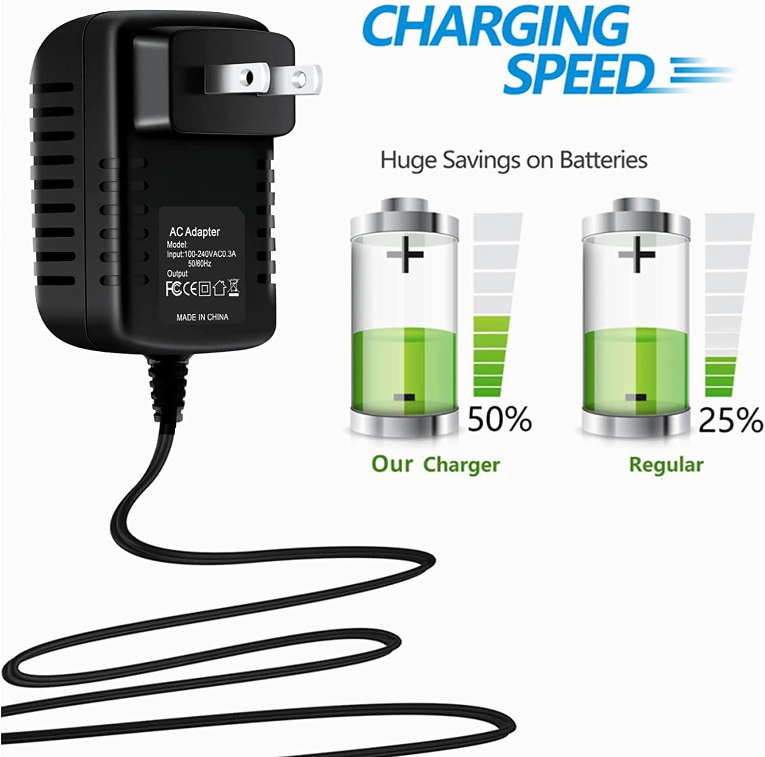 SLLEA Adaptador de 8 V CC de repuesto para Hurricane SpinScrubber Spin Scrubber Brush Charger Cable de alimentación
