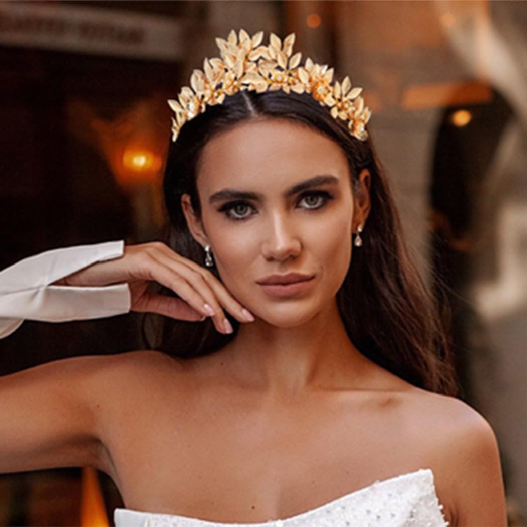 Brishow Diadema de hoja dorada, tocado de diosa geek romana, tocado de laurel de boda, accesorios para el cabello de ramas de olivo para mujeres y