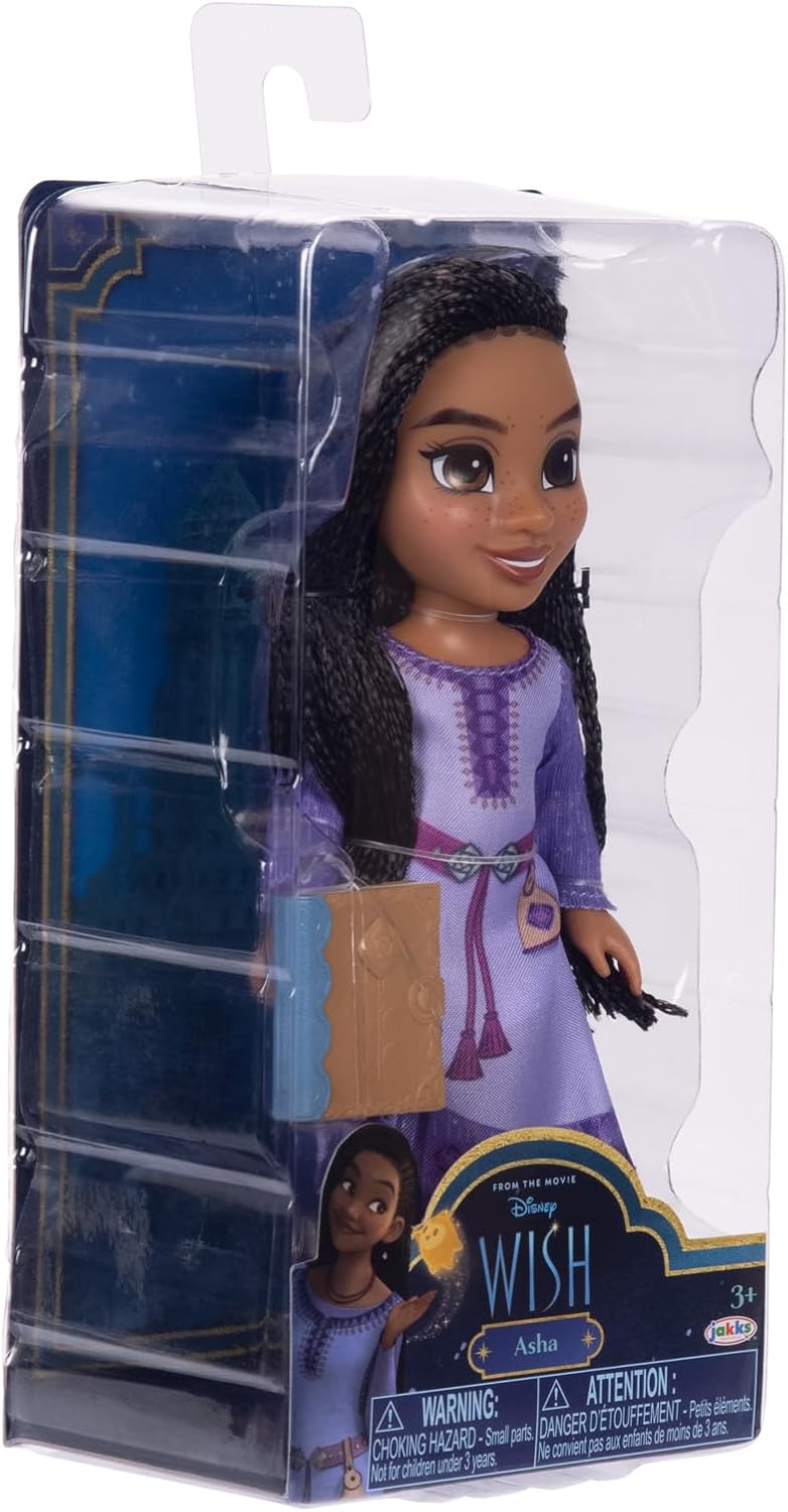 Disney Wish Asha – Muñeca pequeña de 6 pulgadas de alto, tamaño de bolsillo con auténticas modas de películas