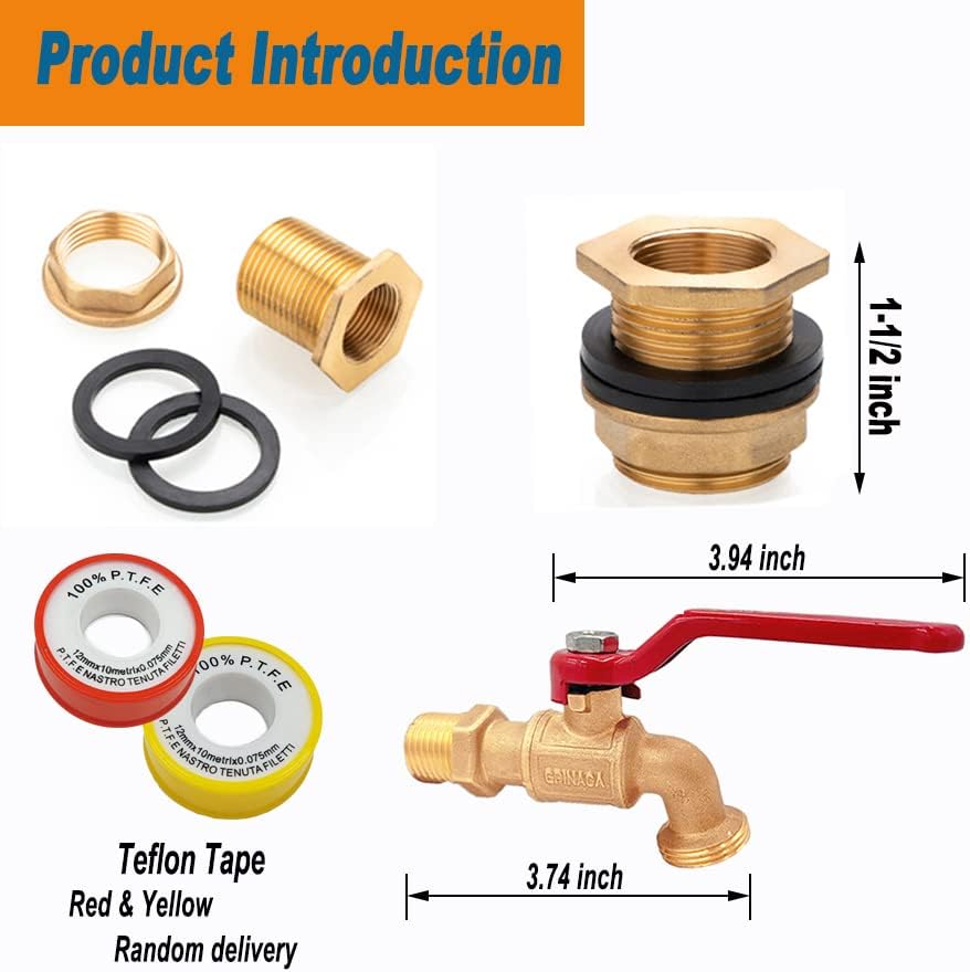 Paquete de 2 grifos de barril de lluvia, grifo de tanque de agua de latón con conector de mamparo de diámetro exterior de 1 pulgada para cubo de