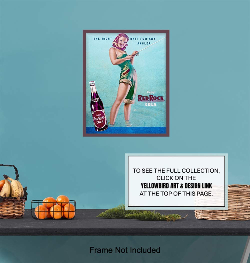 Fishing Pinup Girl – Unframed Wall Art Print – Great for Lake or Beach House, Man Cave – Chic Home Decor – Unique Gift for Fishermen, Anglers –