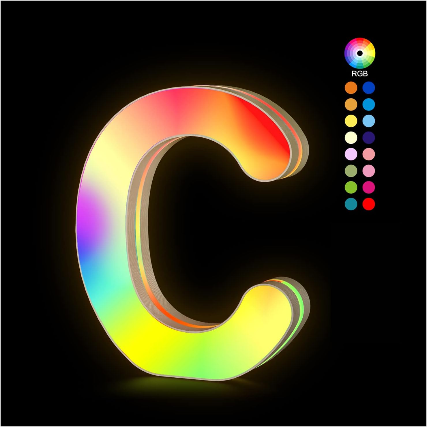 Luces LED con letras RGB, letras iluminadas con brillantina del alfabeto, sincronización de música, letras que cambian de color, para regalo de