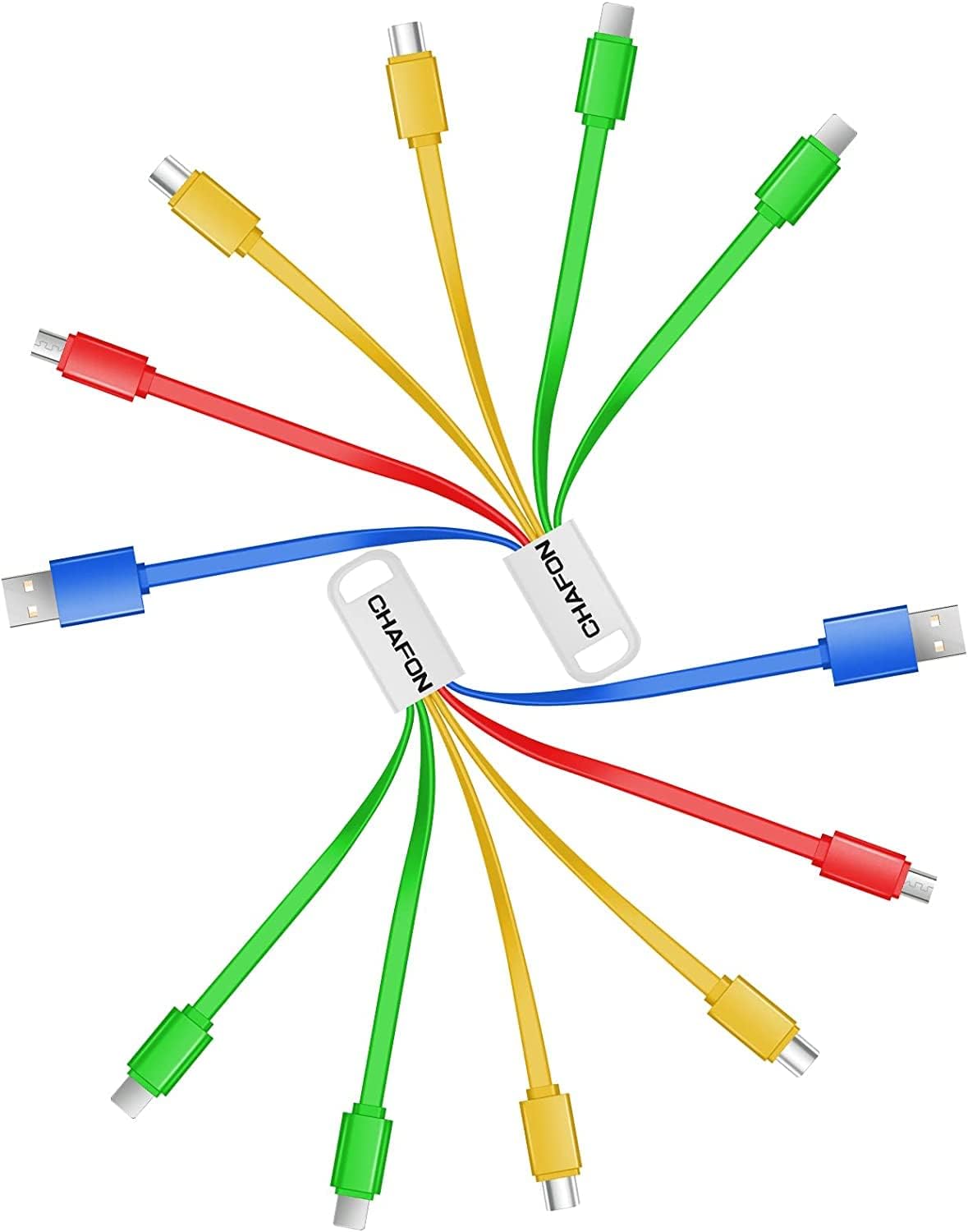 Cable corto de carga múltiple, paquete de 2 adaptadores de cable de carga rápida USB múltiple 6 en 1, conectores de puerto micro USB tipo C