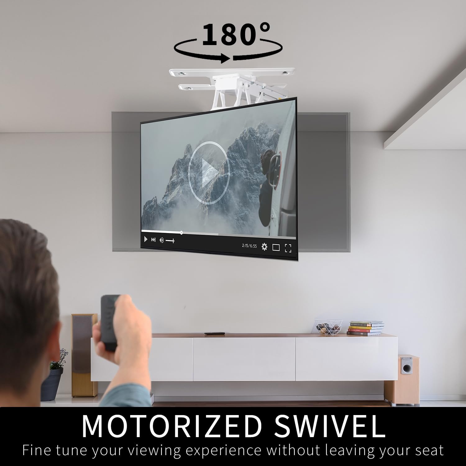 VIVO Soporte de TV de techo giratorio eléctrico abatible para pantallas de 32 a 70 pulgadas, soporte VESA de techo plano motorizado grande, paquete