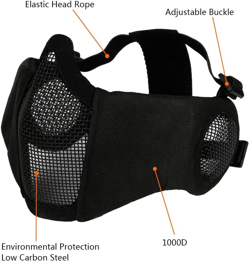 Máscara táctica plegable de malla + con gorra de béisbol ajustable con protección para los oídos, para paintball, cosplay, juego CS