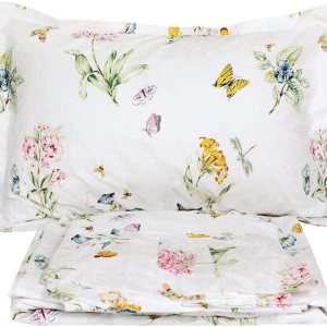 Juego de sábanas florales blancas tamaño Queen, 100% algodón, 600 hilos, diseño floral desgastado con estampado de mariposas, bolsillo profundo, Juego de sábanas florales blancas tamaño Queen, 100% algodón, 600 hilos, diseño floral desgastado con estampado de mariposas, bolsillo profundo,