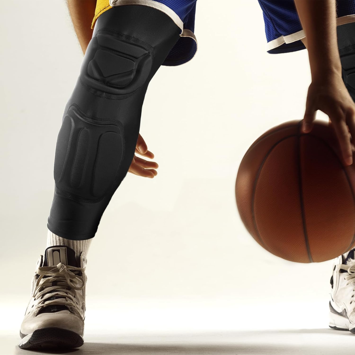 Dialudon Rodilleras de compresión acolchadas para piernas largas para jóvenes adultos, baloncesto, fútbol, voleibol, lucha, protector de lucha,