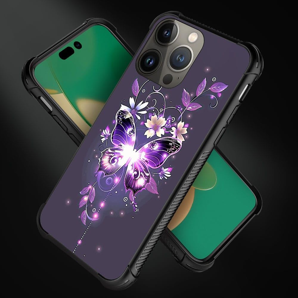 Funda compatible con iPhone 13 Pro Max, diseño de flores moradas brillantes, diseño increíble de patrón a prueba de golpes, antiarañazos, carcasa