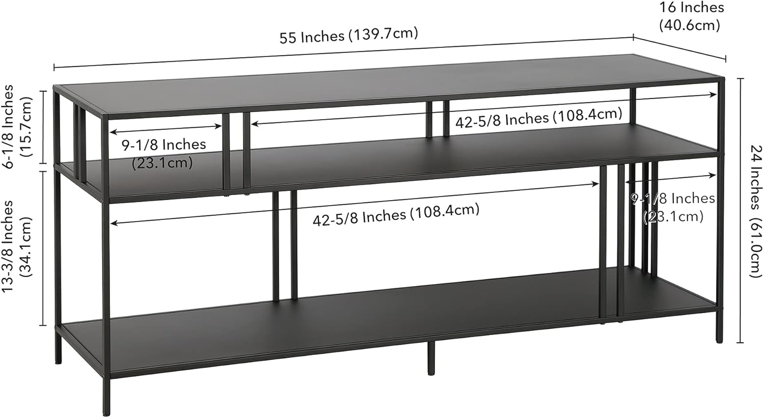 Henn&Hart Soporte de TV rectangular con estantes de metal para televisores de hasta 60″ en bronce ennegrecido, soportes de TV para la sala de estar
