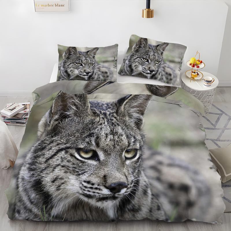 Gray Lynx Twin Duvet Cover Animal Print Twin Bedding Sets Soft Microfiber Comforter Cover and 2 Pillow Shams 20″X26″, Bed Set Duvet Covers with