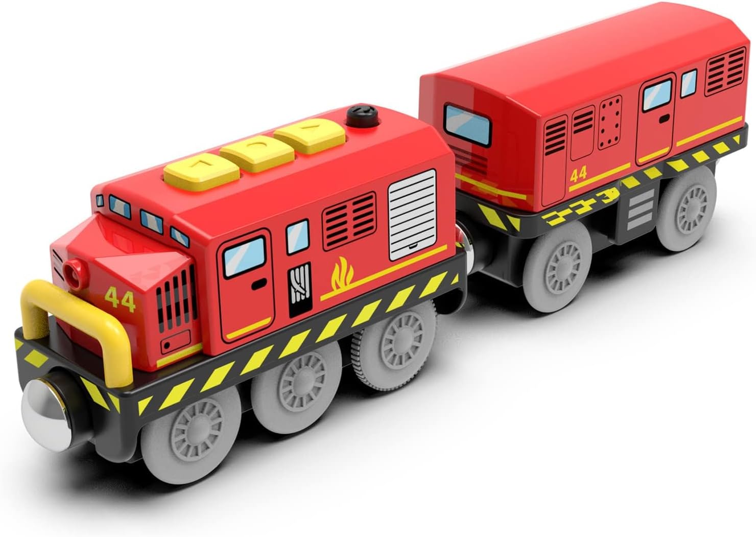 Trenes a pilas para locomotora de madera con luz y sonido para niños de 3, 4, 5 años, compatible con Thomas, Brio, Chuggington, Melissa y Doug (rojo)