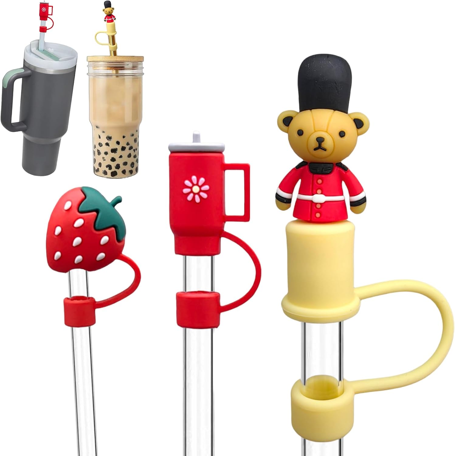 3 tapas de popote de varios tamaños, 0.472 in, tapas de paja Boba jumbo para popotes anchos de batido, cubierta de popote Stanley Cup de 0.394