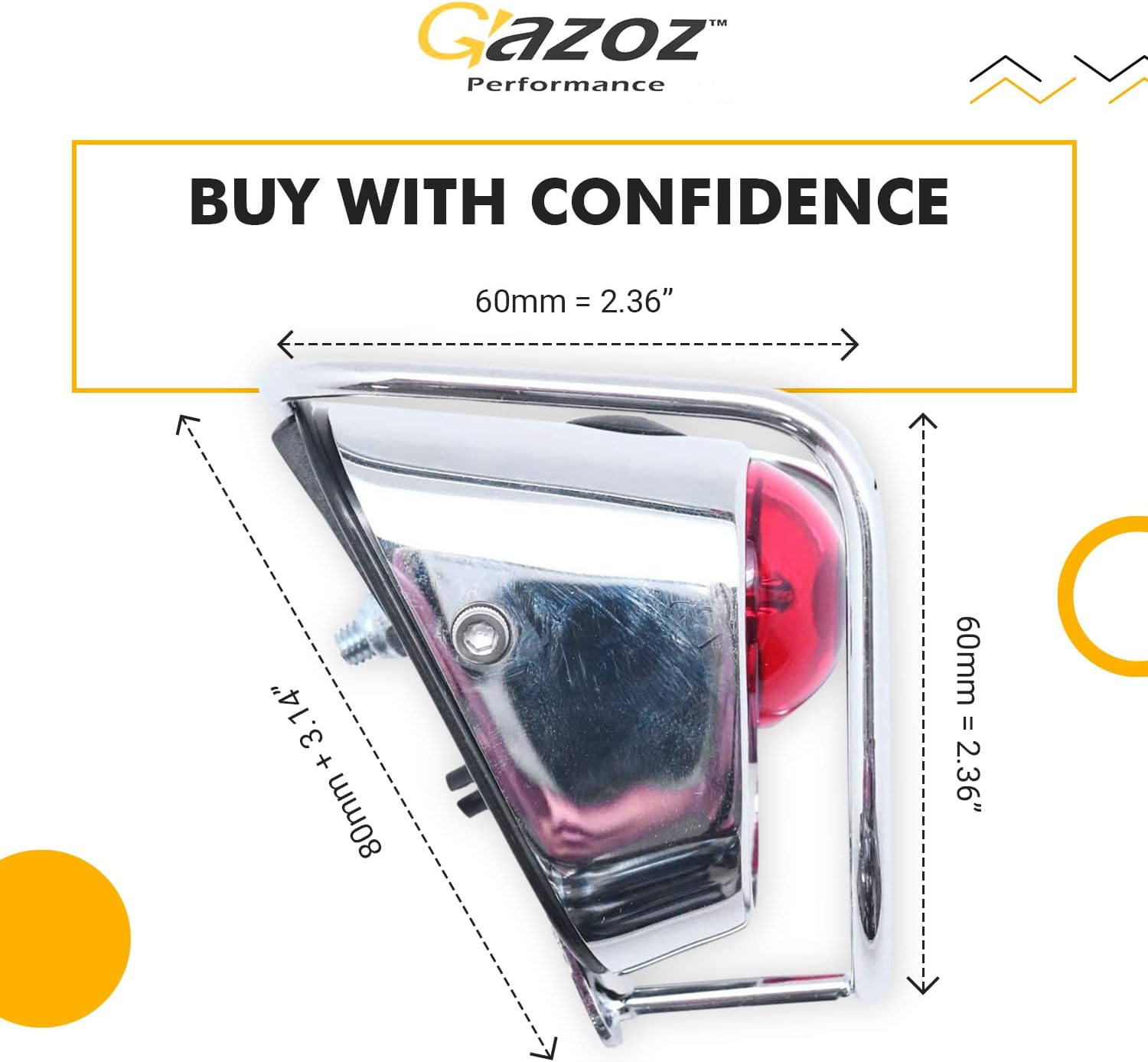Gazoz Performance Luz trasera LED para bicicleta, luz trasera vintage con aspecto cromado, accesorios clásicos para bicicleta