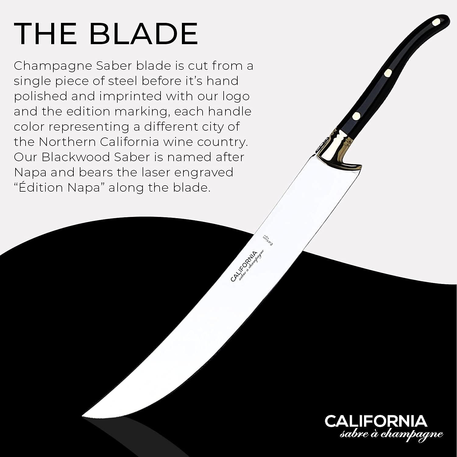 California Champagne Saber Company – Madera negra – Espada hecha a mano en estilo francés Laguiole – Empaquetada en elegante caja de madera de roble