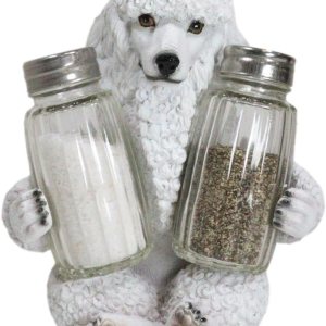 Ebros – Figura realista de cristal para perros caniches franceses blancos arreglados para salero y pimentero, 6.25 pulgadas de alto, caprichoso Ebros – Figura realista de cristal para perros caniches franceses blancos arreglados para salero y pimentero, 6.25 pulgadas de alto, caprichoso