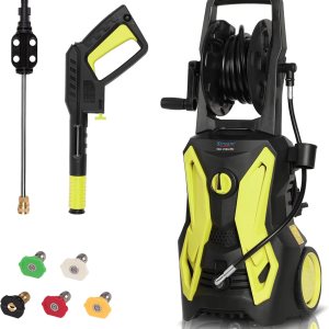 Lavadora de energía eléctrica, máx. 3500PSI 2.8GPM Lavadora a presión con pistola pulverizadora, adaptador de 5 boquillas, tanque de jabón para Lavadora de energía eléctrica, máx. 3500PSI 2.8GPM Lavadora a presión con pistola pulverizadora, adaptador de 5 boquillas, tanque de jabón para